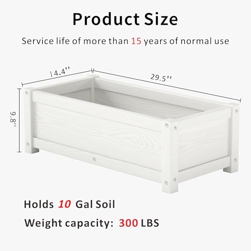 HDPE Raised Planter Box Outdoor,Rot-Resistant and Non-Cracking,Small Raised Beds for Gardening 29.5 * 14.4 * 9.8 in for Yard,Lawn,Outdoor Planter Boxes Rectangle with Drainage Holes White - color: White, size: 29.5 x 14.4 x 9.8 in
