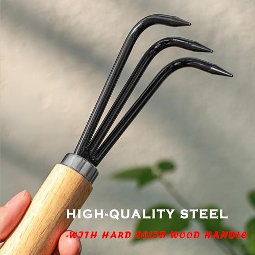 Garden Rake with 3-Claw for Loosening Soil in Flower Bed (Black) - color: Black
