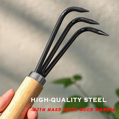 Garden Rake with 3-Claw for Loosening Soil in Flower Bed (Black) - color: Black