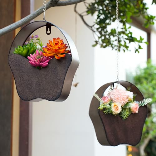 Rustic Metal Butterfly Hanging Planter, 2‑in‑1 Wall Mount & Hanging Flower Pot with Chain, Hooks & Drainage Holes, Indoor Outdoor Home Garden Decor, Gift for Mom Garden Lovers Birthday Housewarming