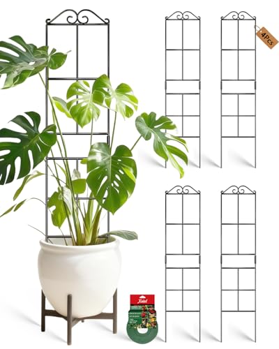 31.8'' Stackable Plant Trellis Indoor, Metal Trellis for Climbing Plants Indoor, House Plant Support with Soft Ties for Monstera Hoya Pothos, 4P - size: 31.8in/4p