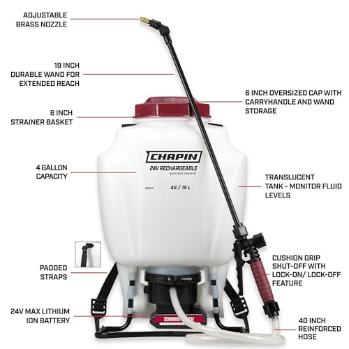 CHAPIN 63924 4-Gallon 24V Battery Backpack Sprayer, 2-Hour Runtime - style: 4 Gallon, 24v Battery