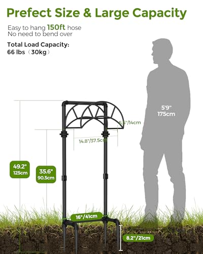 LAND·VOI Freestanding Garden Water Hose Storage Holder Stand for Outside, 160-Ft Hose Heavy Duty Metal Hanger Reel Organizer Outdoor Yard Lawn, Standing Keeper Rack with Ground Stake, Black GHH02B - size: 4 Spikes