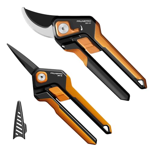 PrunePro Pruning Shears Gardening Scissors Set Professional Hand Pruner Sharp Stainless Steel Blade Teflon Coating Garden Scissors Plant Flower Garden Clipper Orange - color: Orange