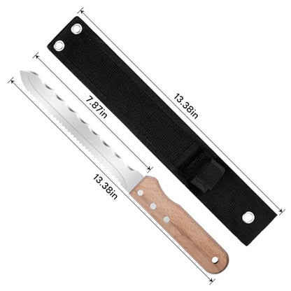 Stainless Steel Garden Knife: 7.87-inch sharp blade, Double Side Utility Sod Cutter Lawn Repair Garden Knife with Nylon Sheath - color: Short Wood