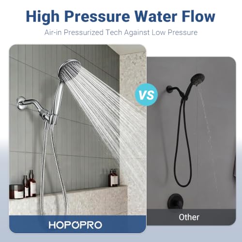 HOPOPRO Handheld ShowerHead with High Pressure, Low Pressure Optimized Flow - color: Bright Silver