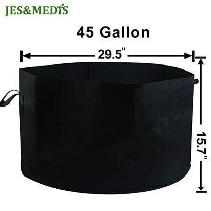 JES&MEDIS 6-Pack 45 Gallon Plant Grow Bags Thick Aeration Non Woven Fabric Flower Vegetable Pots with Handles Garden Container Black (45 Gallon_6 Pack) - size: 45Gallon_6Pack