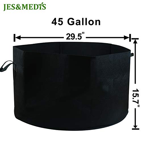 JES&MEDIS 6-Pack 45 Gallon Plant Grow Bags Thick Aeration Non Woven Fabric Flower Vegetable Pots with Handles Garden Container Black (45 Gallon_6 Pack) - size: 45Gallon_6Pack