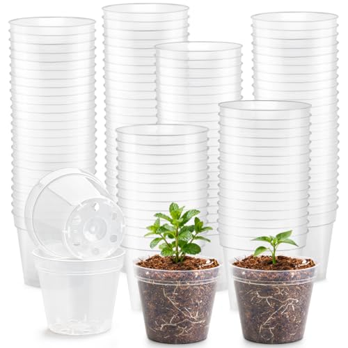 BTPLASTIK 200 Pack 2.5 Inch Clear Nursery Pots with Drainage Hole, Transparent Seed Starter Pots, Sturdy Plastic Plant Pot for Planting Seedlings Vegetables Herbs, Gardening Gifts - size: 2.5 Inch-200P