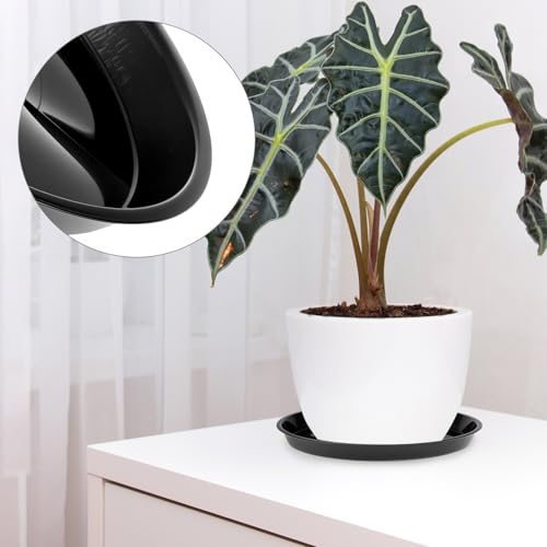QWORK 12" Plant Saucers, 6 Pack Plastic Round Plant Tray for Pots, Garden Plate Bowls, Trays for Planter, Black