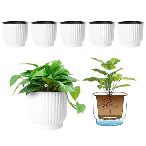 T4U Self Watering Pots for Indoor Plants, 4 Inch 6 Pack Planter White - color: White, size: 4 Inch