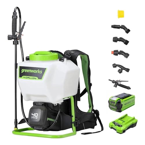 Greenworks 40V Cordless Backpack Sprayer (4 Gallon / 5 Tips / 25 FT Spray) For Weeding, Spraying, and Cleaning, 2.0Ah Battery and Charger Included - size: W/ Battery & Charger