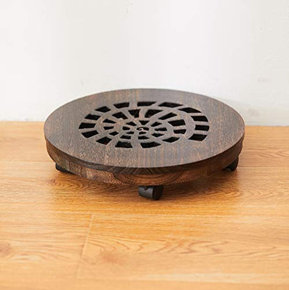 Wood Plant Caddy, Heavy Duty Rolling Planter Dolly With Rotating Casters, Movable Flower Pot Stand, Round Plant Stand With Lockable Wheels, Heavy Objects Hauling (12 Inch) - size: 12 Inch