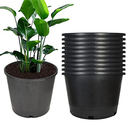Garden Plastic Planter Nursery Pots - 10 Pcs 2 Gallon Round Black Nursery Pots for Indoor and Outdoor Plants with Drainage Hole