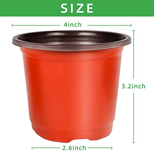 TDHDIKE 4" Small Plastic Plant Pots with 200 Red Seed Starting Pots for Indoor and Outdoor Planting - size: 4inch200