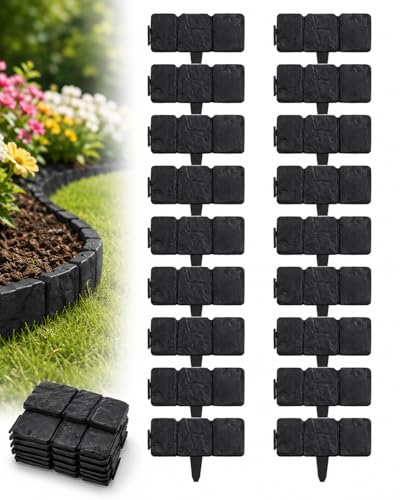 Faux Stone Garden Fence No Dig Landscape Edging Border (Black, 20pcs) - color: black