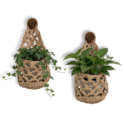 Macrame Plant Hanger Set of 2, Boho Wall Hanging Planter for up to 6" Pots - color: 2 Pcs Brown, size: 6 Inch