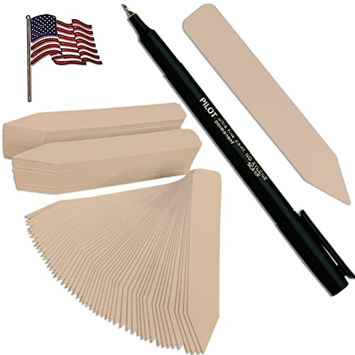5" x 5/8" TAN Premium Pot Stakes with Marker - 300 Pcs - Plastic Plant Tags and Labels - Nursery Garden Tree Labels Waterproof Writeable | Made in The USA |