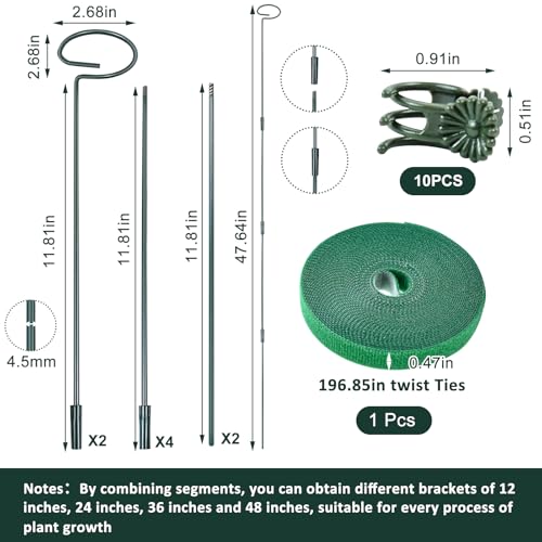 2 Set Metal Plant Sticks Support Tall 48 Inch Adjustable Plants Stem Support Rod Amaryllis Holder Stake Garden Flower Rings with 20PCS Clips 16.5' Plant Ties for Outdoor Indoor Plants - color: 2Set Green