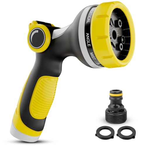 Garden Hose Nozzle, 10 Spray Patterns, Thumb Flow Control, Yellow - color: Yellow