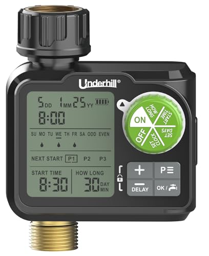 Underhill AquaZone Digital Hose Timer – Automatic Garden Water Timer with LCD Display, Programmable Irrigation Controller for Sprinklers, Drip Systems & Garden Hose Faucets - color: Black