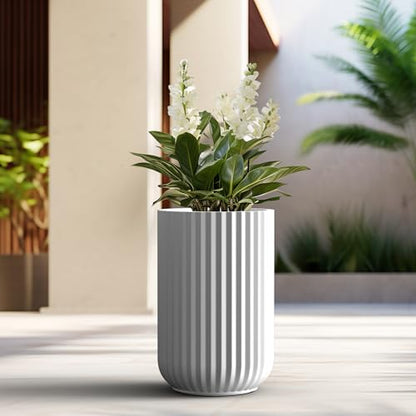 Kante Large Round Column White Concrete Planter 21.7" Tall, Outdoor - color: White, size: 14"w x 21.7" h