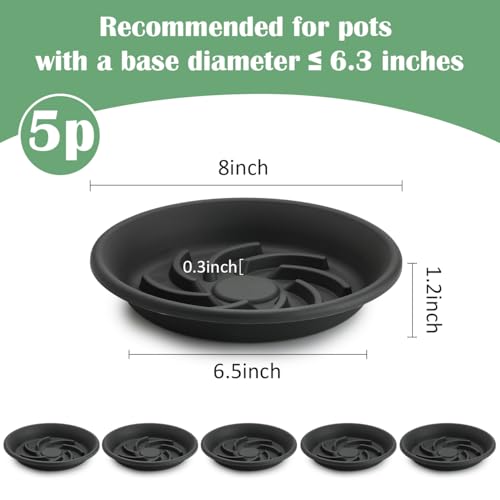 Plant Saucers for Pots 8 Inch 5 Pack, Heavy Duty Elevated Drip Tray, Gray - size: 8IN-5P