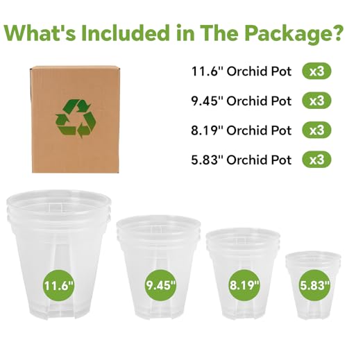 6/8/10/12 Inch Large Clear Nursery Deep Pots with Drainage Hole 12 Pack, Deep Plant Pots with Drainage for Seedling Flower Vegetable, Ideal for Hyacinths, Amaryllis, Reusable Deep Pots