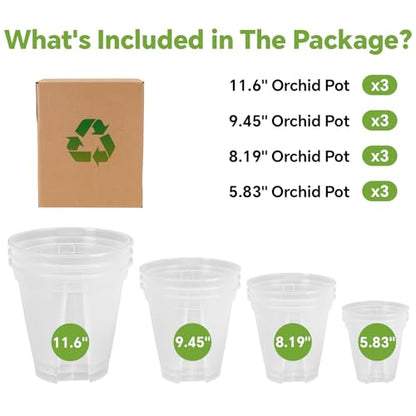 6/8/10/12 Inch Large Clear Nursery Deep Pots with Drainage Hole 12 Pack, Deep Plant Pots with Drainage for Seedling Flower Vegetable, Ideal for Hyacinths, Amaryllis, Reusable Deep Pots
