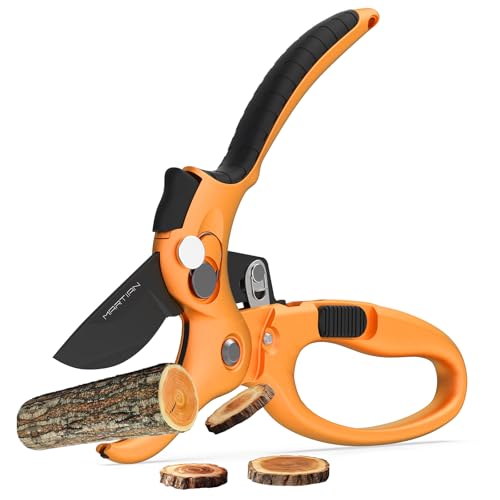 8" Handheld Pruning Shears - Heavy-Duty Stainless Steel Garden Scissors - color: Black/Orange