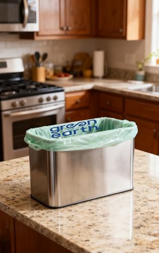 Green Earth Compostable Bags for Countertop Compost Bins, 1.2 Gallon (4.5L), Extra Thick 0.68 Mil, Leak-Proof & Odor Control, 125-Count, ASTM D6400, BPI (US) & OK Compost Home (EU) Certified - size: 125 Count (Pack of 1), style: 1.2 Gallon