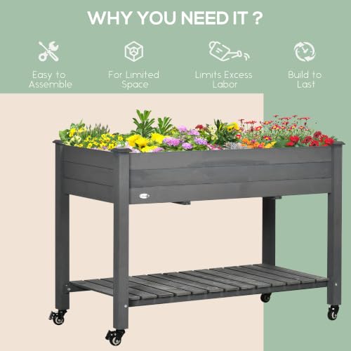 Outsunny Raised Garden Bed Elevated Planter Box 47" x 22" x 33", Dark Gray - color: Dark Gray, size: 47" x 22" x 33"