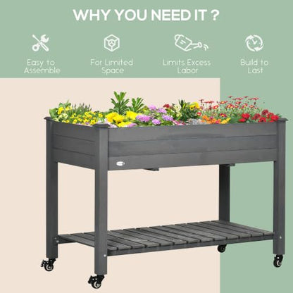 Outsunny Raised Garden Bed Elevated Planter Box 47" x 22" x 33", Dark Gray - color: Dark Gray, size: 47" x 22" x 33"