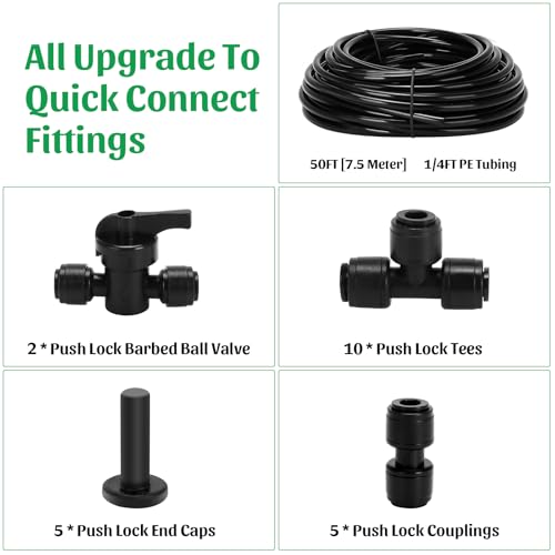 1/4 drip Irrigation tubing 50ft,with Push to Lock Connectors, Drip Irrigation System for Garden, Quick Connection Plant Watering Devices, Garden Watering System - size: 1/4''50ft