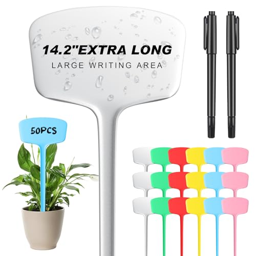 Colingmill 50 Pcs 14.2 Inch Plant Markers T Type with Pen, Multicolor - color: Multicolor