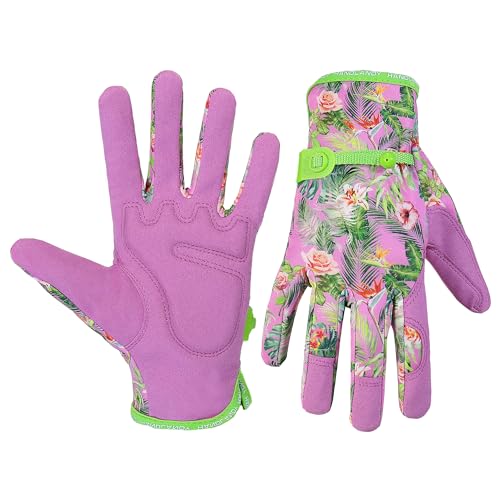 HANDLANDY Work Gloves for Women, Breathable Leather Gardening Glove for Yard Maintenance, Hand Protection with Touch Screen - color: Flower Pink, size: Small (Pack of 1)