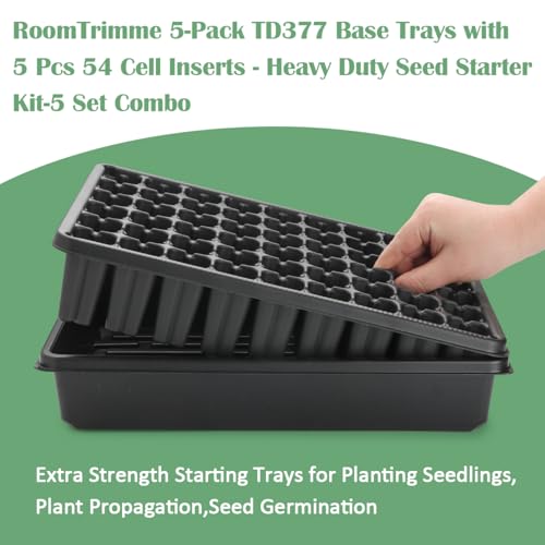 RooTrimmer 5 Pack Seedling Starter Trays No Holes and 5 Pack 54 Cell Seed Starter Trays Extra Deep 2.8" - Heavy Duty Plastic Nursery Trays for Seed Germination & Plant Propagation (5 Sets) - size: 54 Cells Plug Tray-5P+54 Cells Bottom Tray-5P