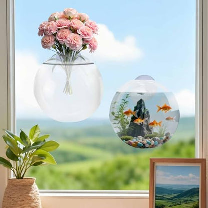 Generic Window Propagation Stations, Oblate Glass Terrariums Planter Suction Cup Vases for Hydroponics Plants, Wall Hanging Vases for Indoor Hydroponics Plants, Home, Living Room Decor