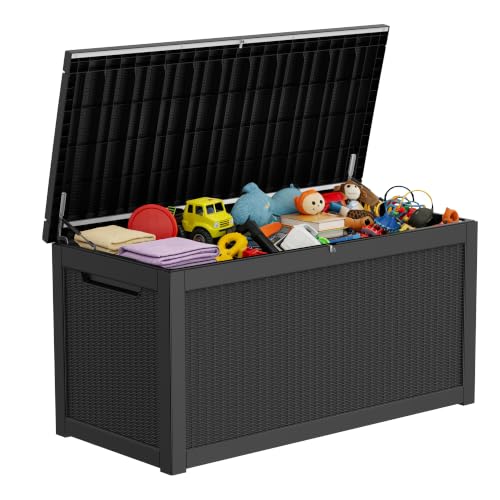 320 Gallon Outdoor Storage Box, Resin Deck Box, Waterproof Large Lockable Storage Container for Patio Cushions, Garden Tools, Pool & Outdoor Essentials, Black - color: Black, size: 320 GAL