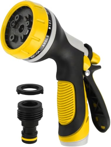 Garden Hose Nozzle with Adjustable 10 Watering Patterns Hose Spray Nozzle - color: Yellow