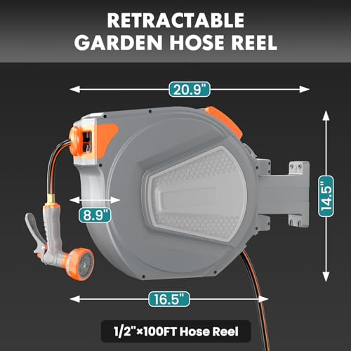 OLIXIS Retractable Garden Hose Reel, 1/2'' x 100 ft Water Hose with Nozzle - size: 1/2" x 100 FT