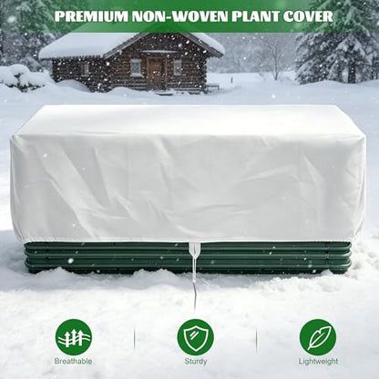 Hahood 2 Pack Plant Covers Freeze Protection with Ground Stakes, 6.1 x 3 x 1.6 FT Rectangular Raised Garden Bed Cover with Drawstring Reusable Frost Cloth for Winter Outdoor Plants - size: 6.1 x 3 x 1.6FT