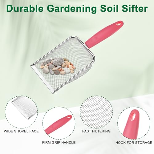 M METERXITY 1-Pack Gardening Soil Sifter, 2 mm Mesh Stainless Steel Portable Gardening Sifter with Plastic Handle for Sand/Dirt/Rock Compost [White, Pink] - color: White, Pink, size: 2X2mm