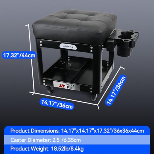 Rolling Creeper Garage Shop Seat for Men, Padded Mechanics Stool with Tool Tray Storage for Garage, Rolling Workshop Stool with Wheels, Auto Creeper Seat, 330 LBS Capacity, Heavy Duty, Black - color: Black