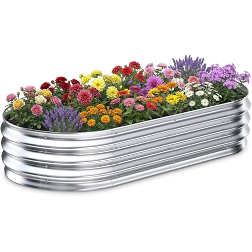 Galvanized Raised Garden Bed Outdoor, 5x2.5x1ft Metal Heavy Duty Planter Boxes for Gardening, Easy Assemble Small Oval Plant Container Kit for Vegetables, Flowers, Fruits, Silver, 1 Pack - color: 1-silver(1pcs), size: 5X2.5X1FT