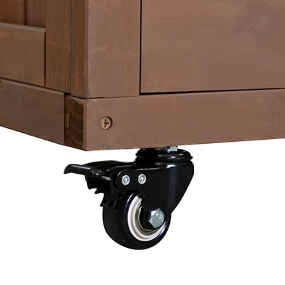GDFStudio Winford Patio Kitchen Island Cart with Extendable Top, Wooden Outdoor Storage Cabinet with Stainless Steel BBQ Prep Table Top, Drawers, Spice Rack and Lockable Wheels, Potting Bench, Brown - color: Brown