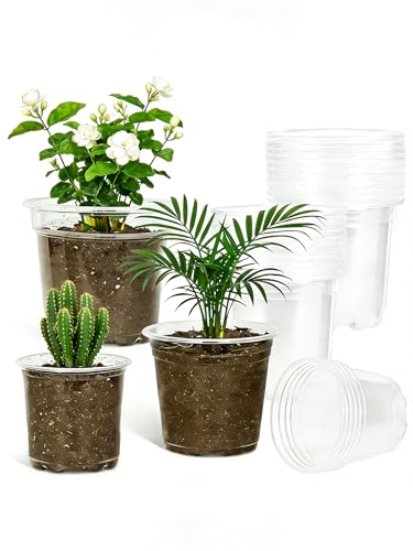 JOPY Plant Nursery Pots with Humidity Dome Seed Starter Pots Seedlings Planting Pots Small Planter Containers with Drainage Holes (Transparent, 5/6/7 inch-30Pcs) - size: 5/6/7 inch-30Pcs