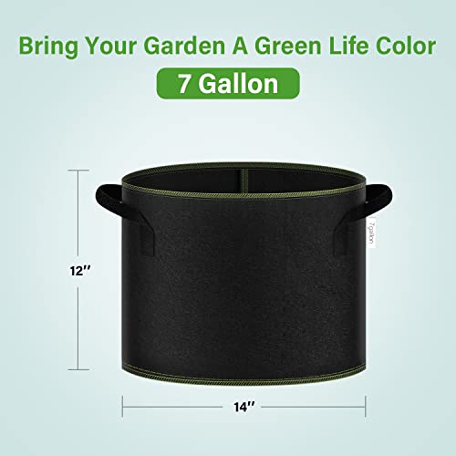 iPower 7-Gallon 10-Pack Grow Bag Thickened Nonwoven Fabric Pots Heavy Duty Aeration Container with Strap Handles for Garden and Planting Vegetable Flowers, Black with Green Stitch Sewing - color: Green, size: 7 Gallon