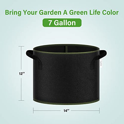 iPower 7-Gallon 10-Pack Grow Bag Thickened Nonwoven Fabric Pots Heavy Duty Aeration Container with Strap Handles for Garden and Planting Vegetable Flowers, Black with Green Stitch Sewing - color: Green, size: 7 Gallon