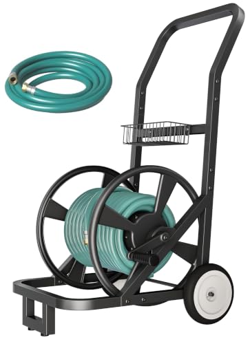 Artigarden Garden Hose Reel Cart with Wheels, Outdoor Water Hose Cart Black - color: Black, size: Holds 125 ft
